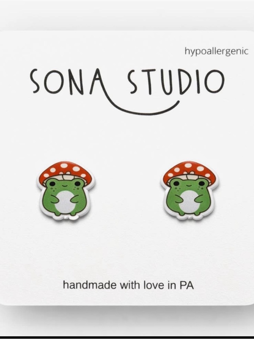 Green Frog 🐸 mushroom 🍄 Stud Earrings